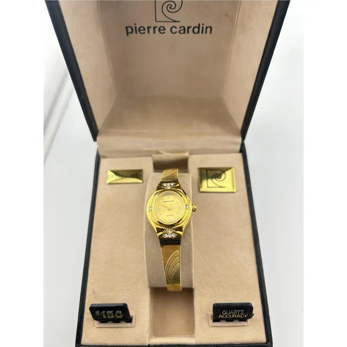 Vtg 90s Pierre Cardin Gold Tone Ladies Rhinestones Watch Needs Battery