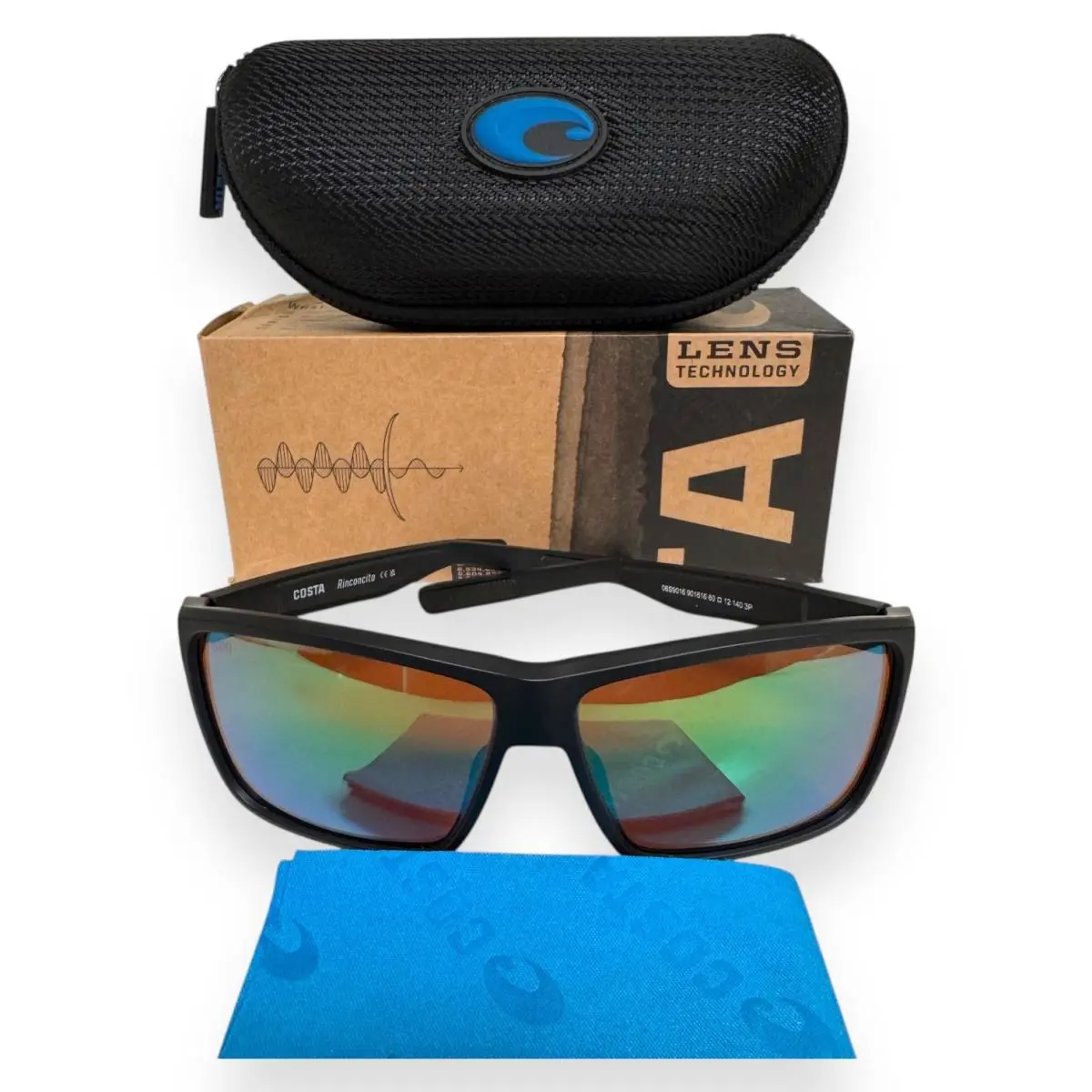 Costa Del Mar Rinconcito Sunglasses Matte Black Polarized Green Glass with Case - Frame: Black, Lens: Green, Logo: Silver