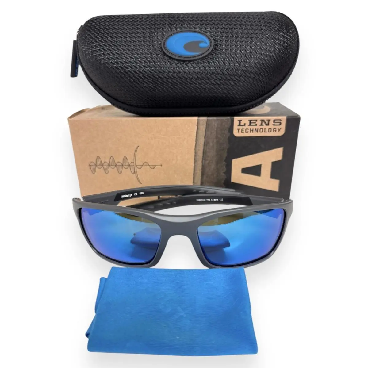 Costa Del Mar Sunglasses Whitetip Matte Gray Blue Mirror Polarized Glass W/case