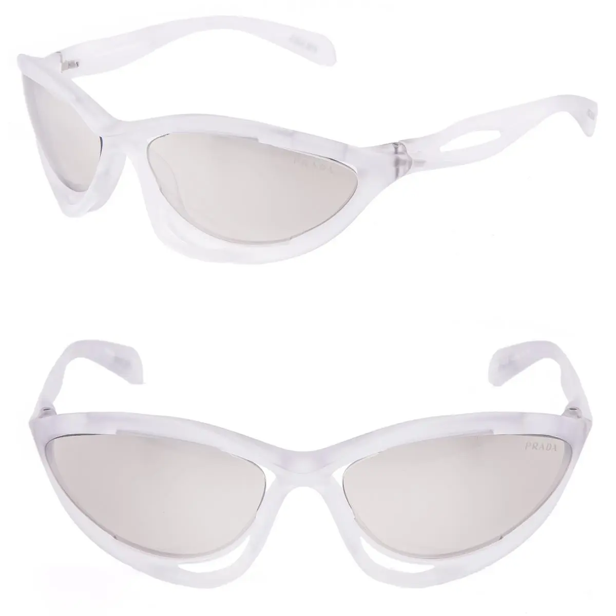 Prada PRA23S Morph Frost Crystal Silver Mirror Wavy A23 Wrap Unisex Sunglass A26