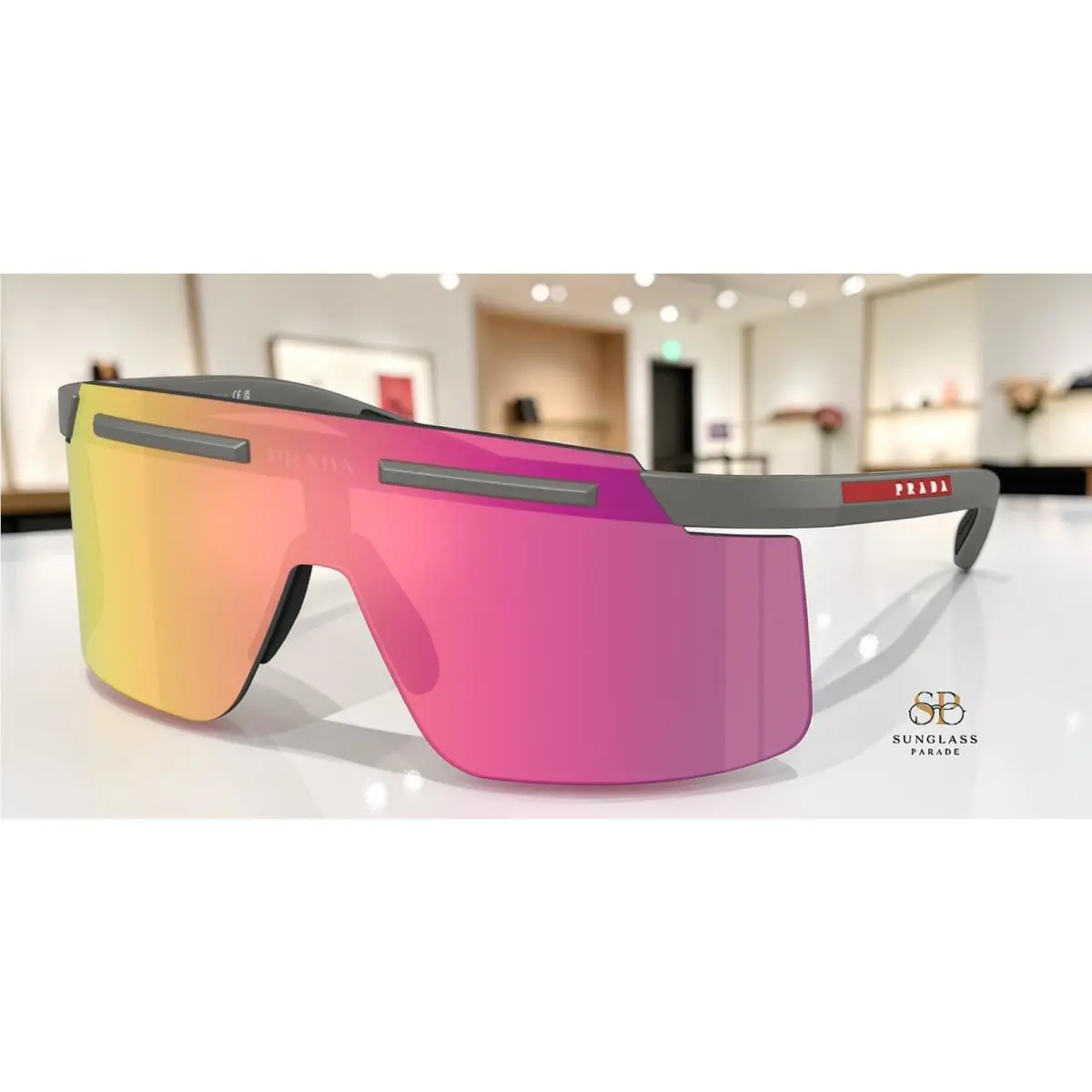Prada Linea PS B06S 16X20A Metal Grey Violet Mirror Pink 40 mm Men`s Sunglasses