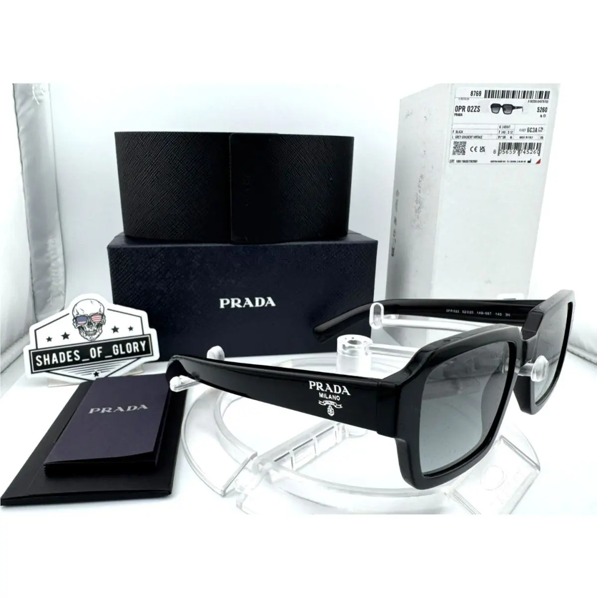 Prada PR 02ZS 1AB06T Black Grey Gradient Men`s Sunglasses 52MM