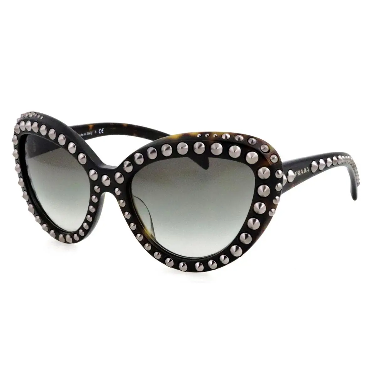 Prada Ornate SPR31Q-F 2AU-0A7 56mm Havana Stud Cat Eye Sunglasses Italy