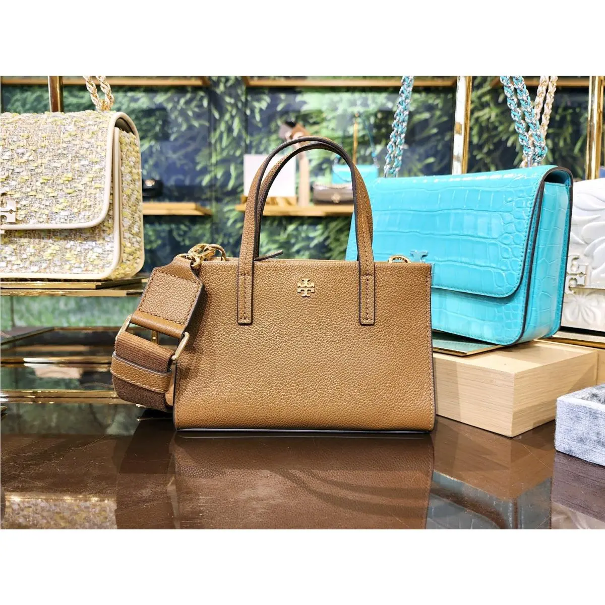 Tory Burch Blake Cortado Brown Pebbled Leather Mini Tote Crossbody Bag 176875