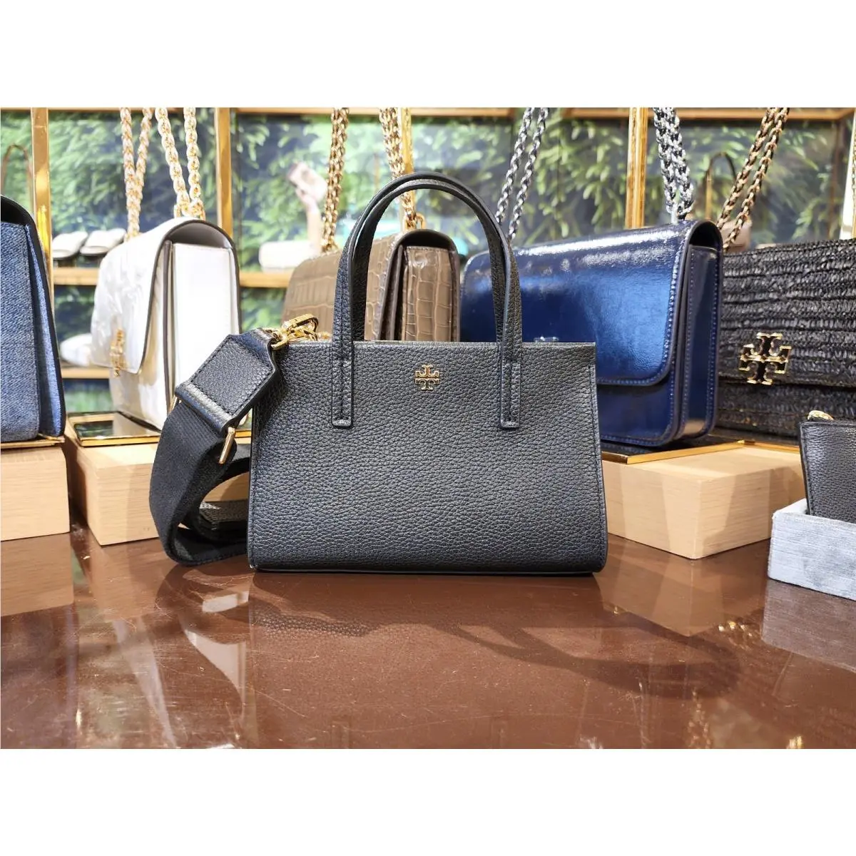 Latest  Blake Black Pebbled Leather Mini Tote Crossbody Bag 176875 by Tory Burch