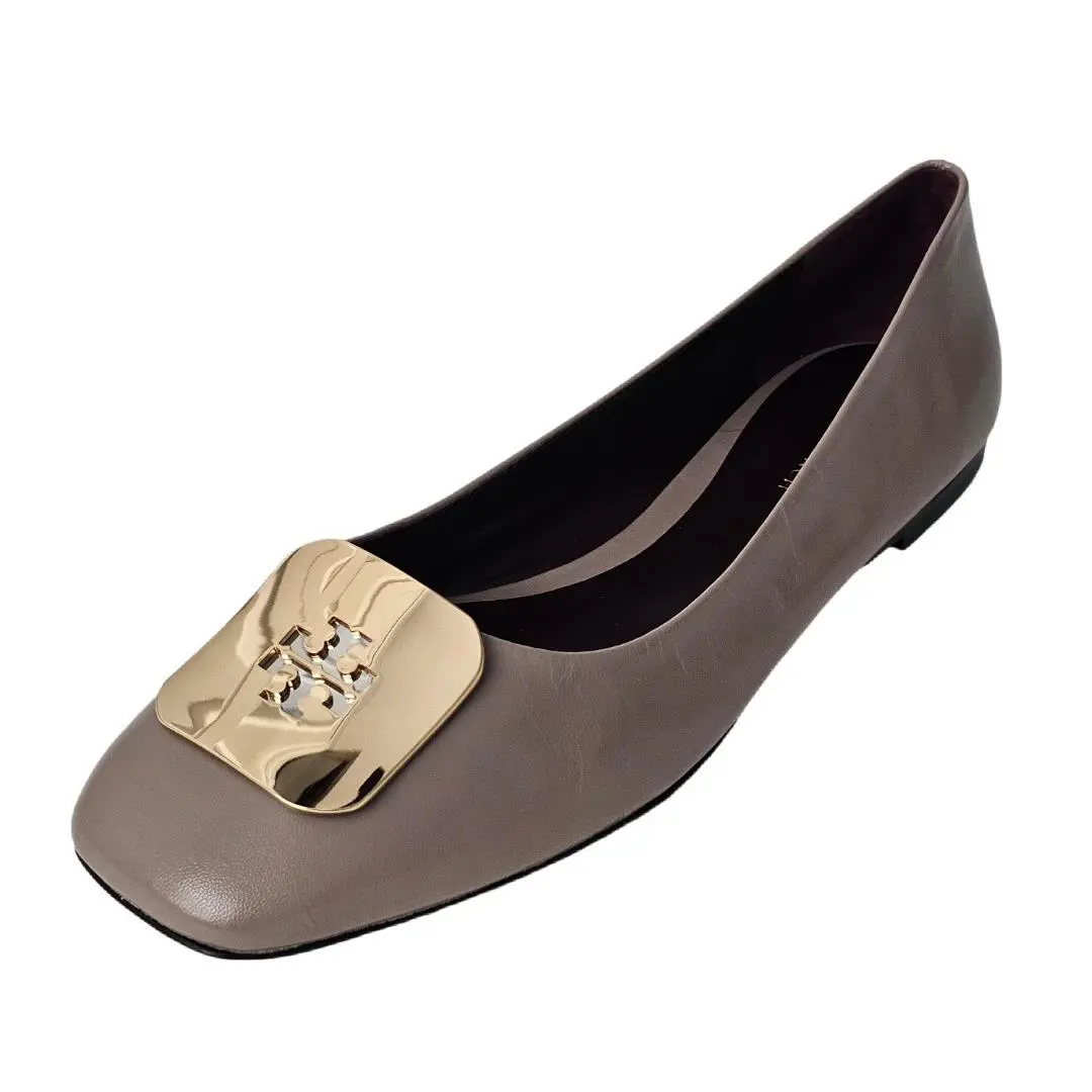 Tory Burch Women`s 8 Georgia Goat Leather Ballet Flats W/ Dust Bag Dark Elk