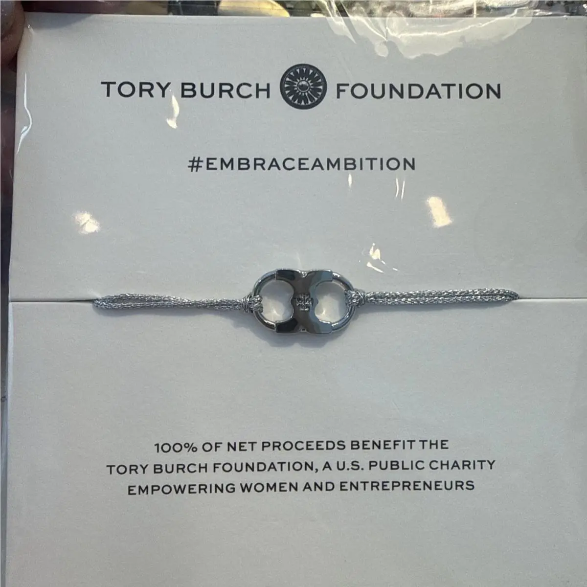 Tory Burch Foundation Bracelet Silver Crystal Charm Womens One Size Slide