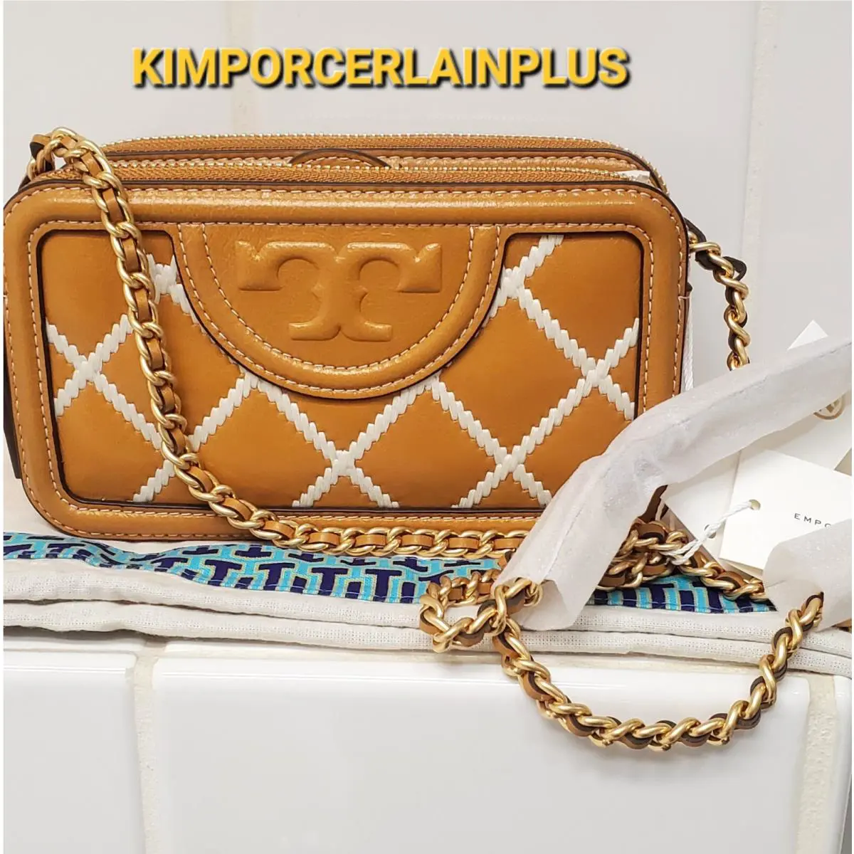 Tory Burch Fleming Pop Quilt Double Zip Mini Bag Dark Cannoli