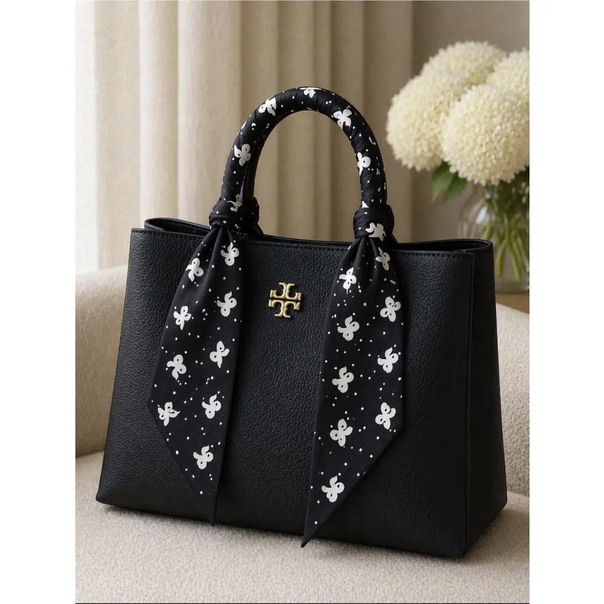 Tory Burch Black “tossed Bows” Silk Skinny Scarf – Bag Handle Wrap Hair Neck Tie