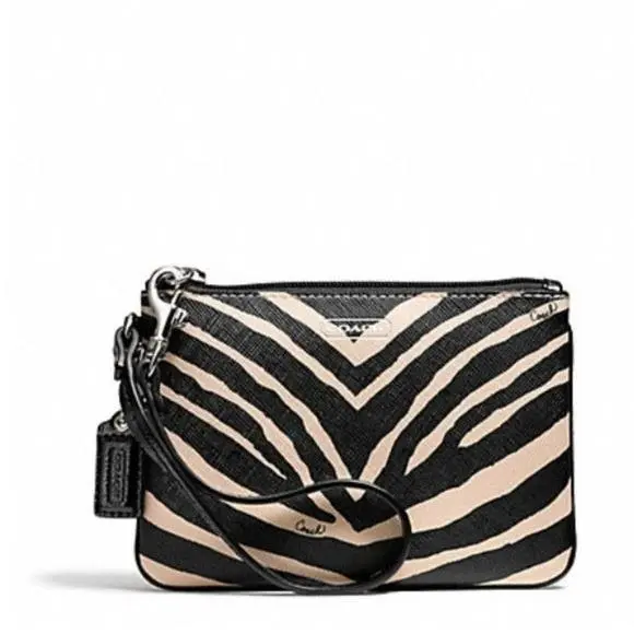 Coach F51099 Zebra Print Small Wristlet Sv/black