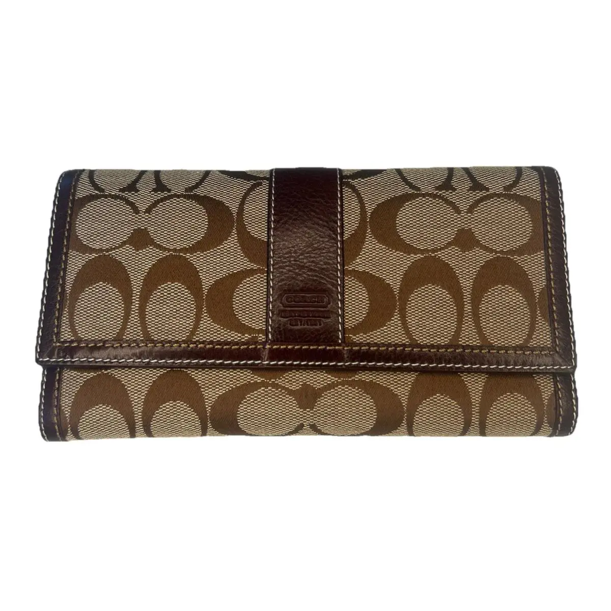 Coach Hampton Signature Checkbook Wallet Khaki Brown Canvas Style 6K13 Logo 2006