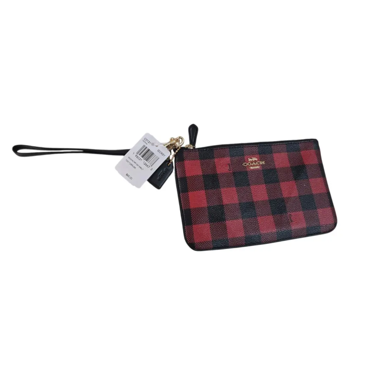Coach Women`s Gingham Print Red Black Small Wristlet