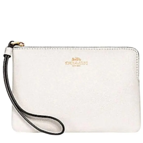 Coach F15154 Corner Zip Wristlet in Glitter Crossgrain Leather Im/chalk
