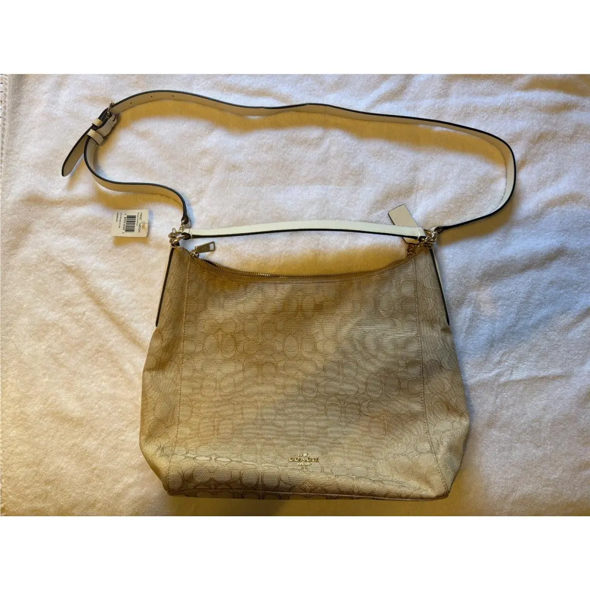 Coach Celeste Hobo Purse /tote Signature Canvas with White Leather H1792-F58327