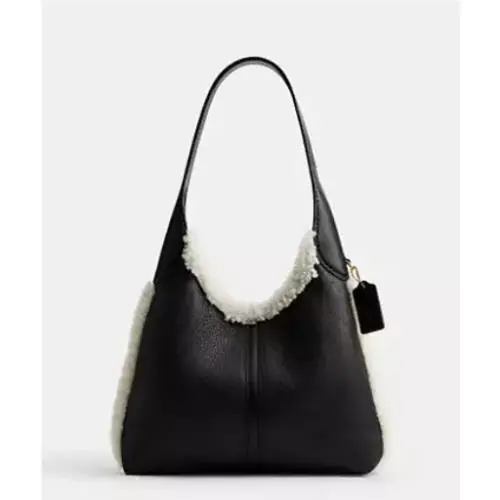 Coach Black Natural Shearling Leather Brooklyn 32 Shoulder Bag Purse CCC16