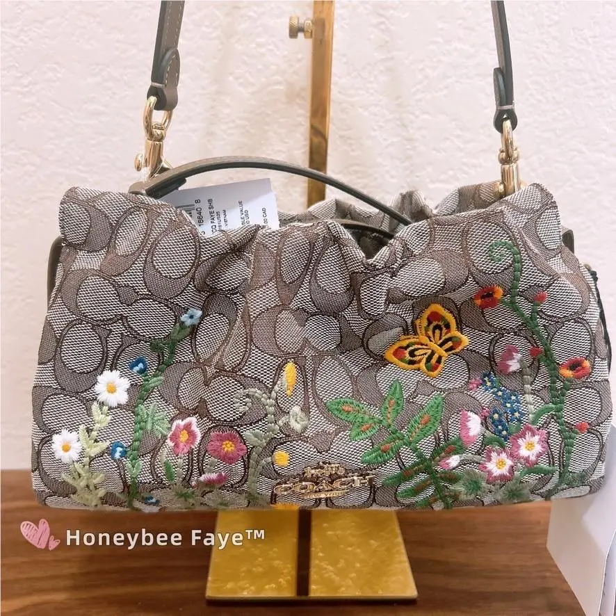 Coach Faye Shoulder Bag In Signature Jacquard with Floral Embroidery CDZ02