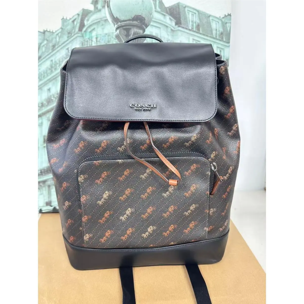 Coach C4135 Turner Backpack with Horse and Carriage Dot Print IN Black