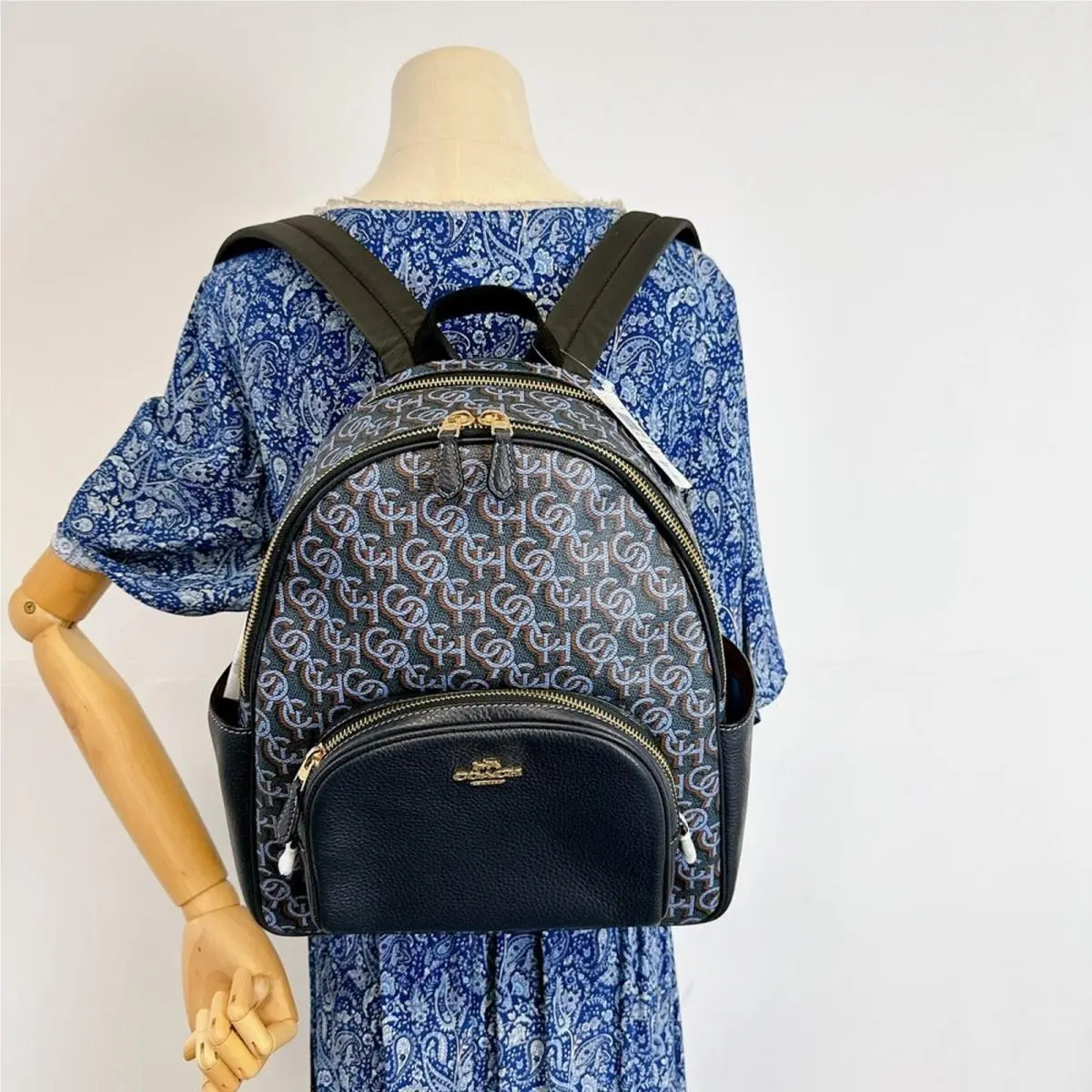 Coach CF344 Court Backpack with Coach Monogram Print IN Navy