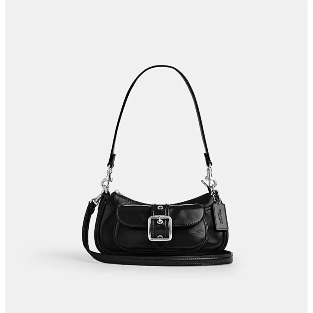 Coach Mini Ashton Shoulder Bag Black Patent Leather Silver Buckle Y2K