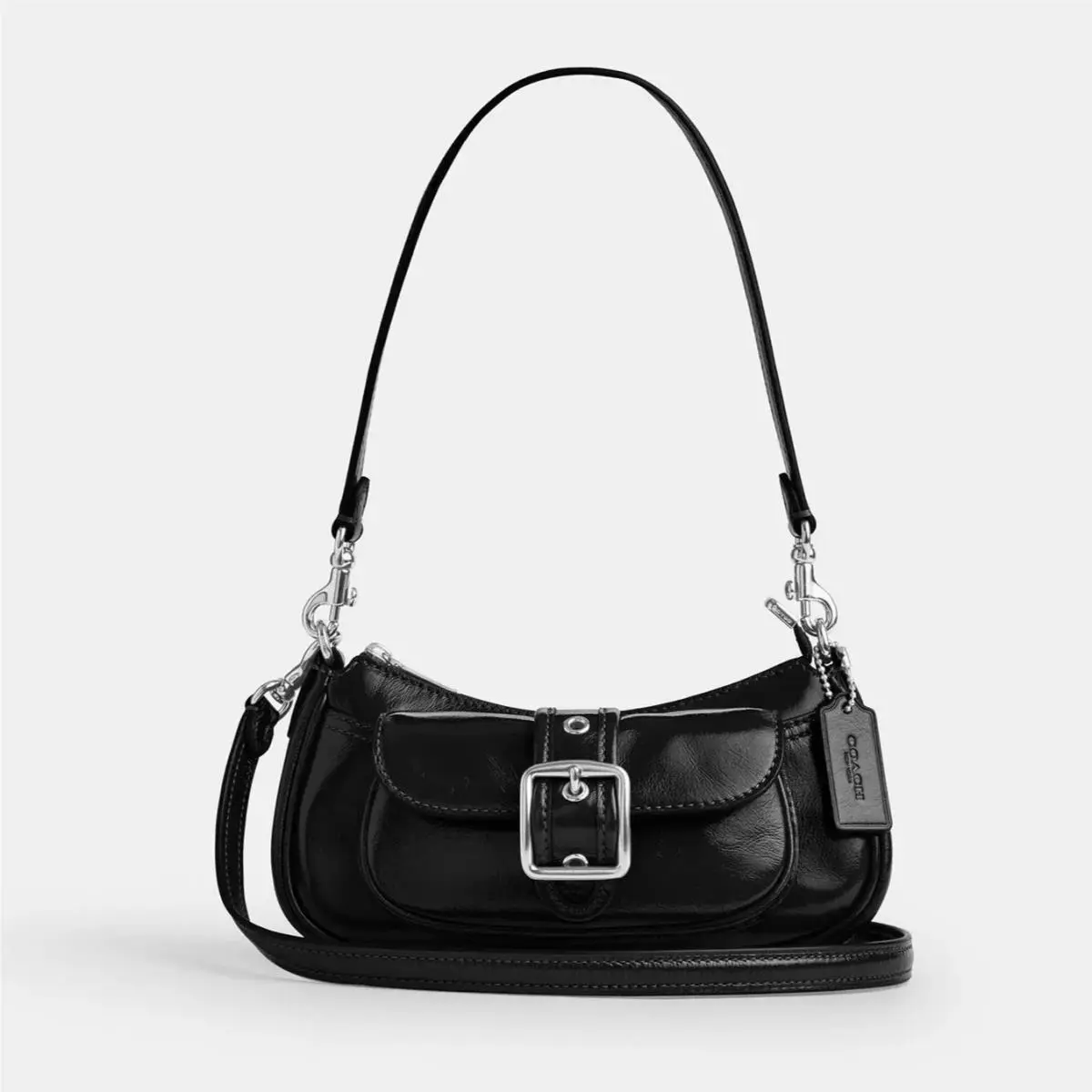 Coach Ashton Mini Shoulder Bag in Black Glazed Leather
