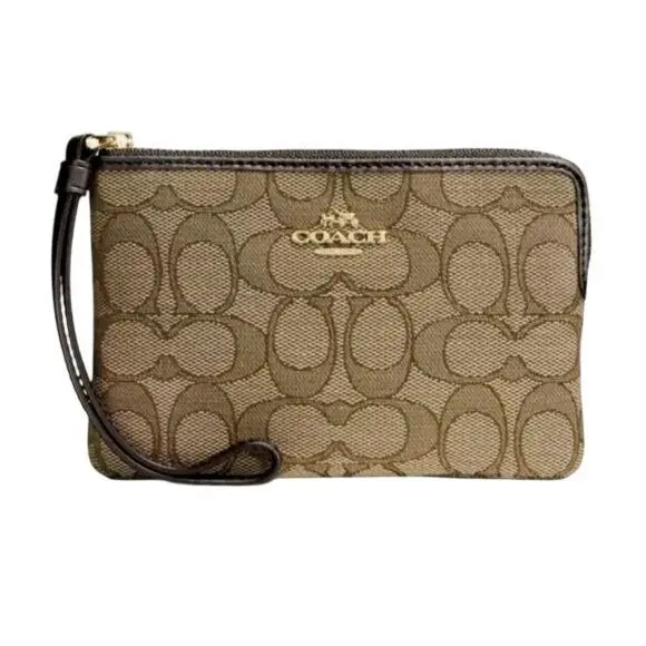 Coach Outline Signature Corner Zip Wristlet F58033 Khaki/brown