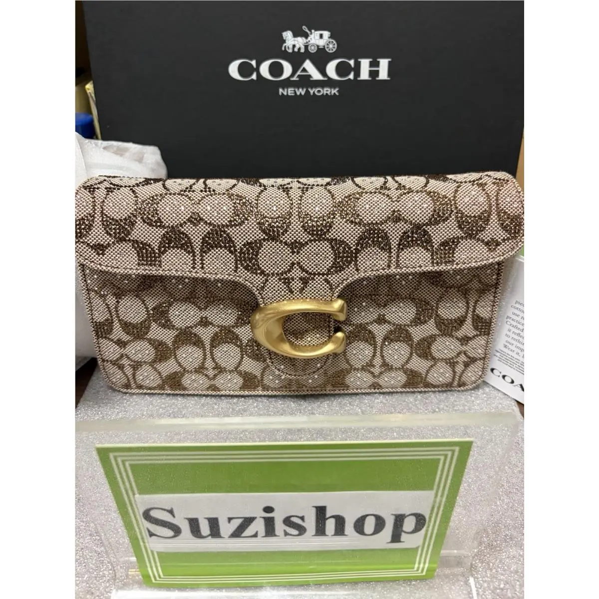 Coach Tabby Crystal Signature Jacquard Leather Shoulder Bag 26 Mushroom CDZ34