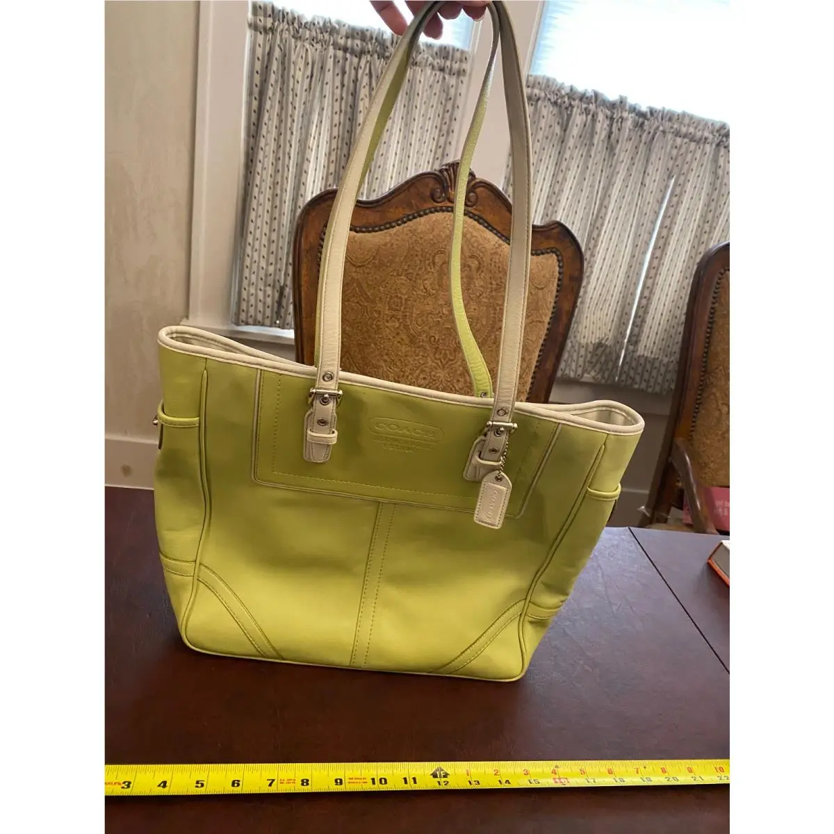 Green Leather Coach Tote Bag w/ Adjustable Straps - Coach East West Gallery Line