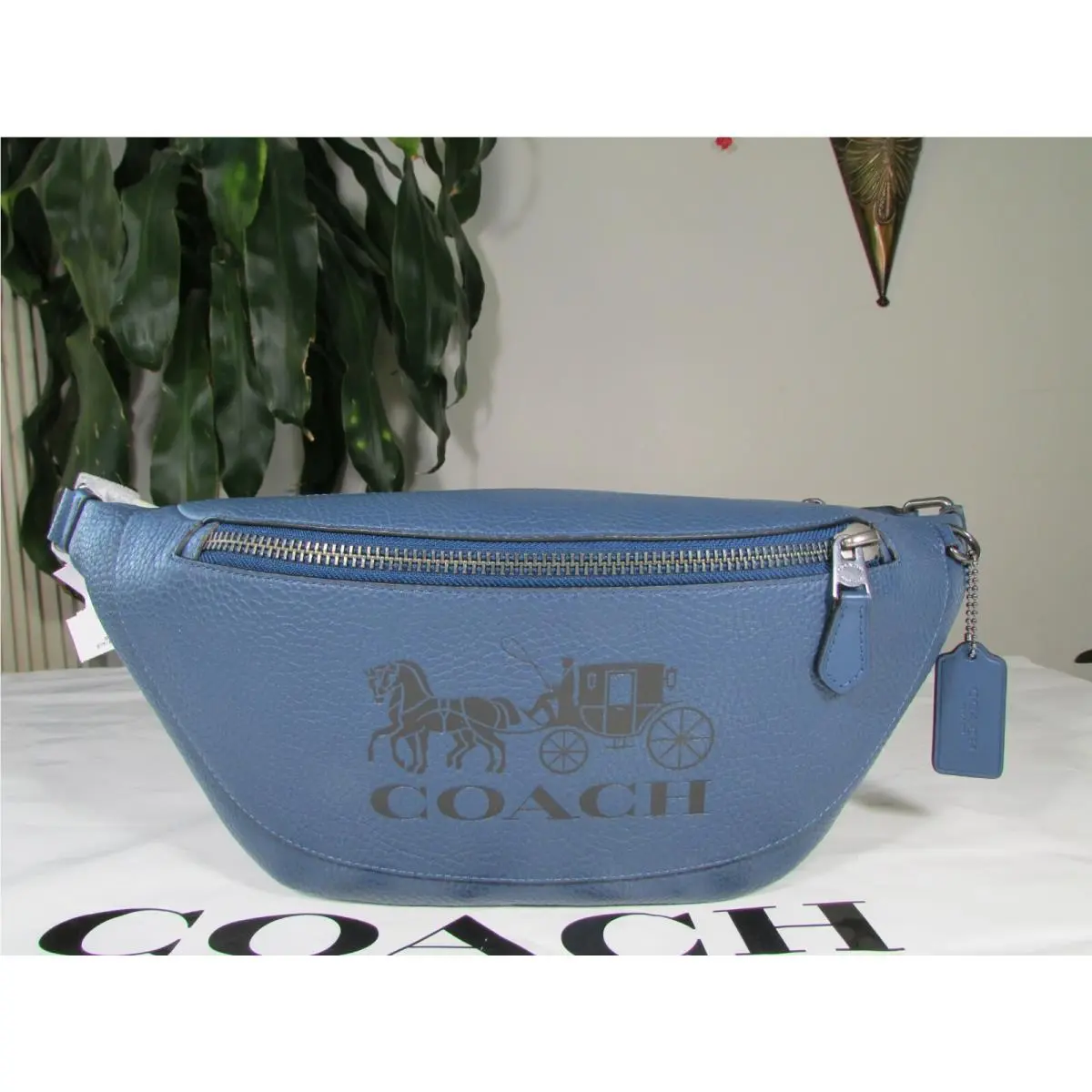 Coach Pebble Leather Warren Belt Bag with Horse and Carriage 4137 Jewel Blue
