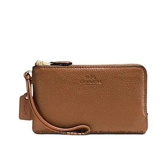 Coach F66505 Pebble Leather Double Corner Zip Wristlet Im/saddle