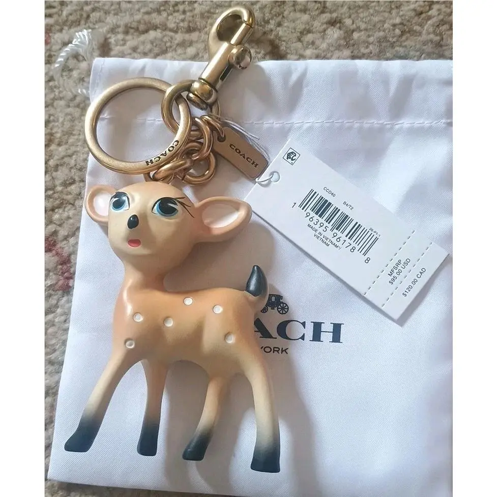 Adorable  Rare Resin Standing 3 Deer Doe Fawn Key Chain Bag Charm Fun by Coach