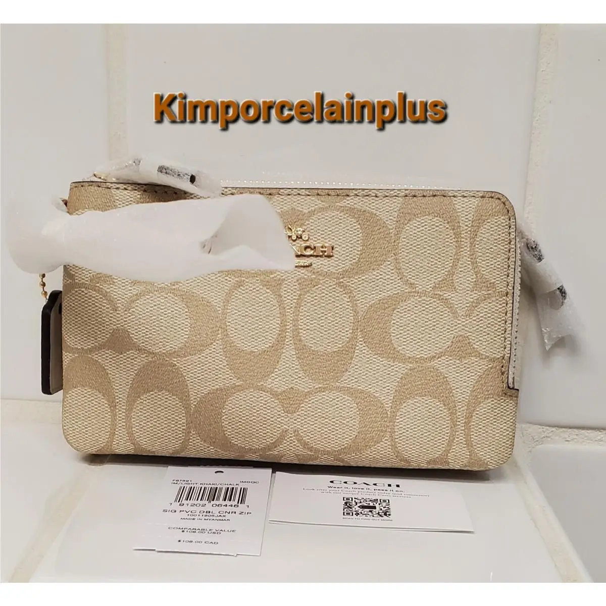 Coach Double Corner Zip Wristlet Signature Canvas in Multiple Colors Light Khaki