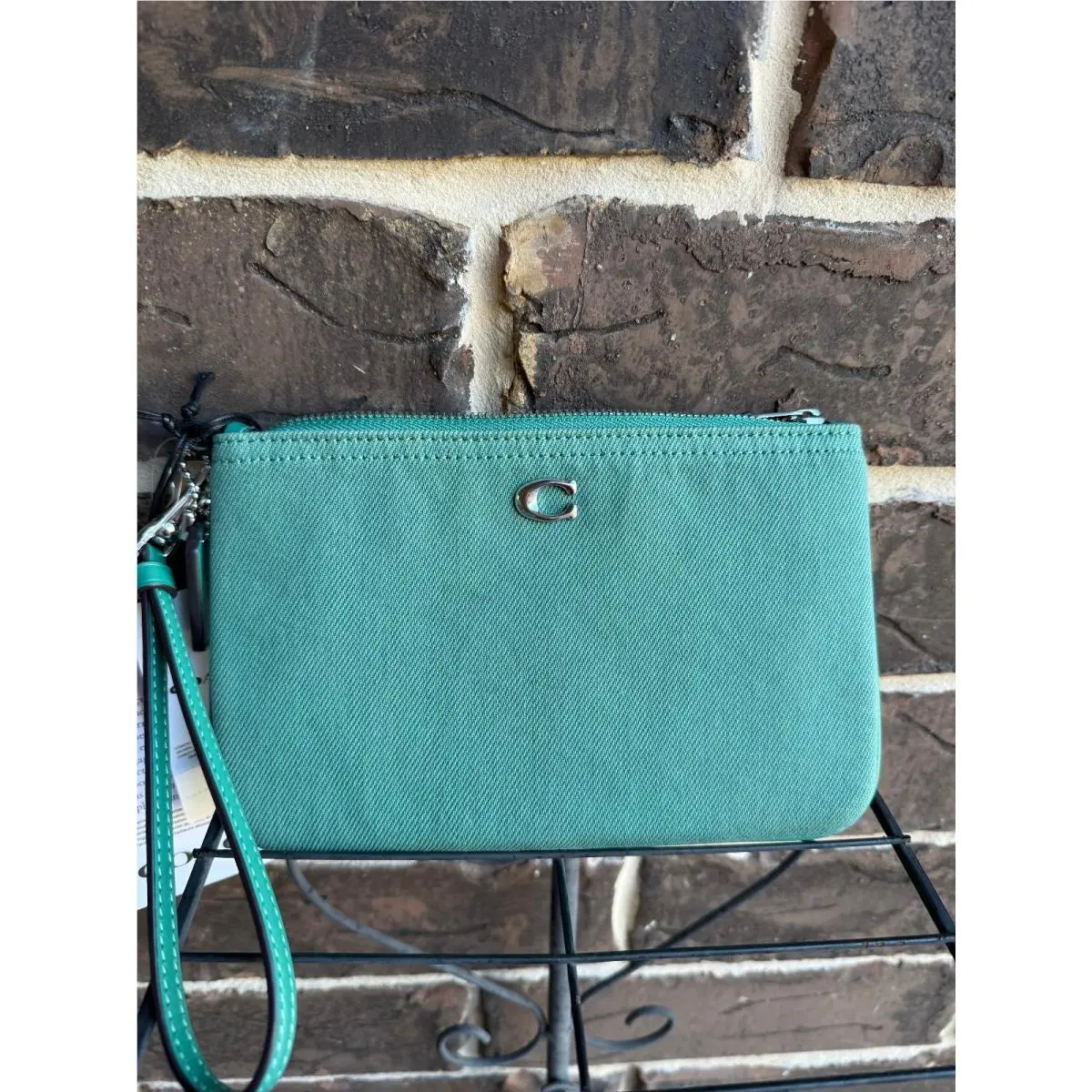 NWT$125 Coach Colorful Denim Wristlet Wallet Ivy Green