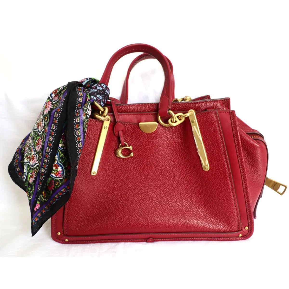 Coach Dreamer Deep Red Pebble Leather Handbag Satchel Shoulder Bag 38551