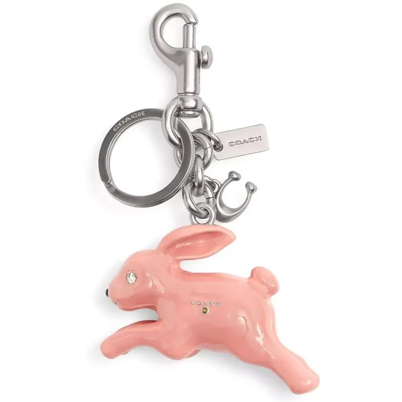 Coach Bunny Bag Charm Keyring Fob - CBH21 Pink Silver Metal Crystal