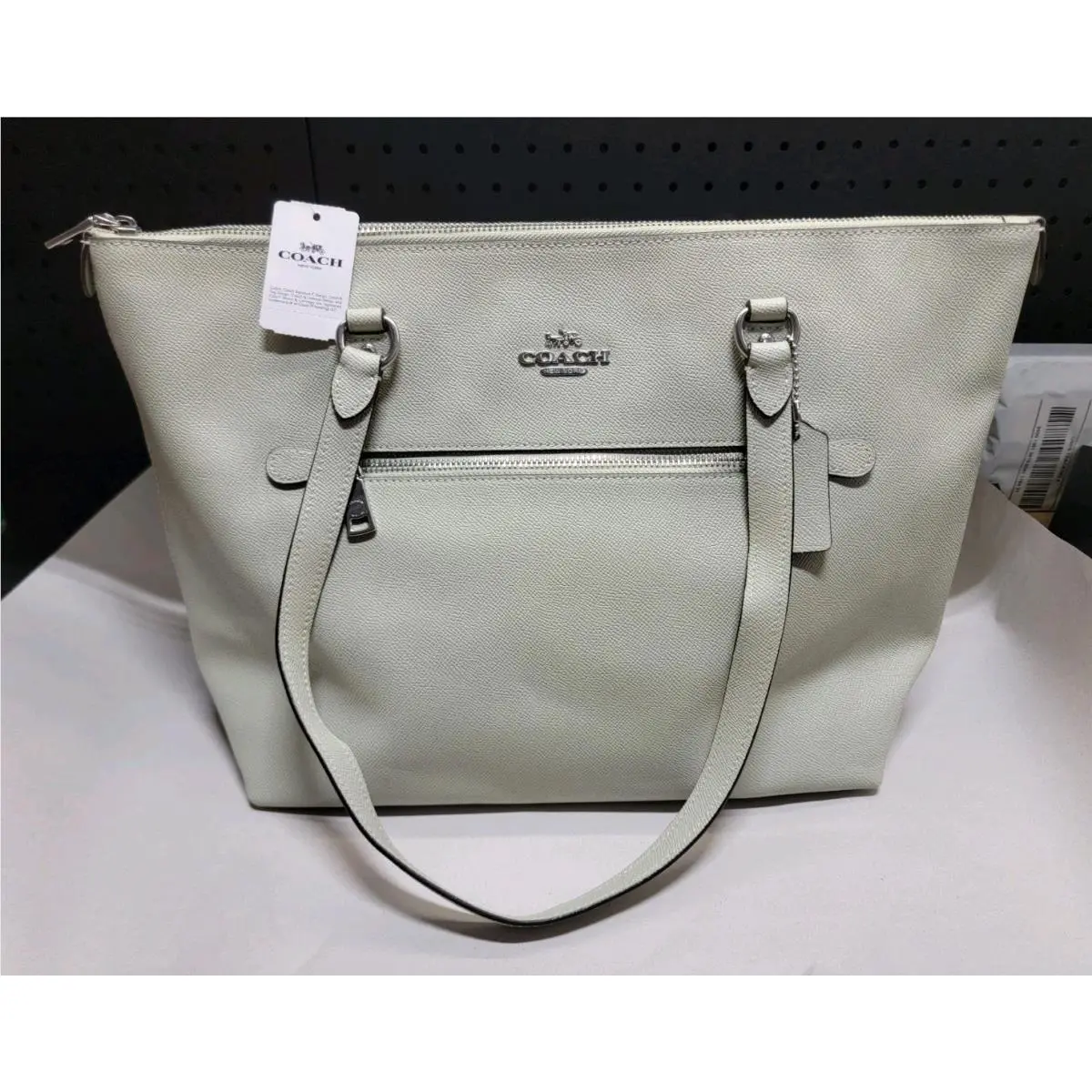 Coach Womens Pale Green Leather Gallery Tote Shoulder Bag Purse Silver Zip