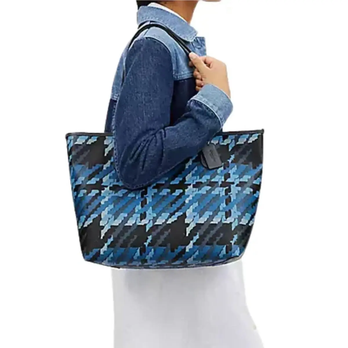 Coach City Tote with Blue Graphic Plaid Print