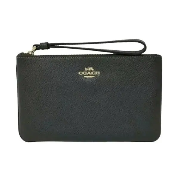 Coach Black Large Crossgrain Leather Wristlet