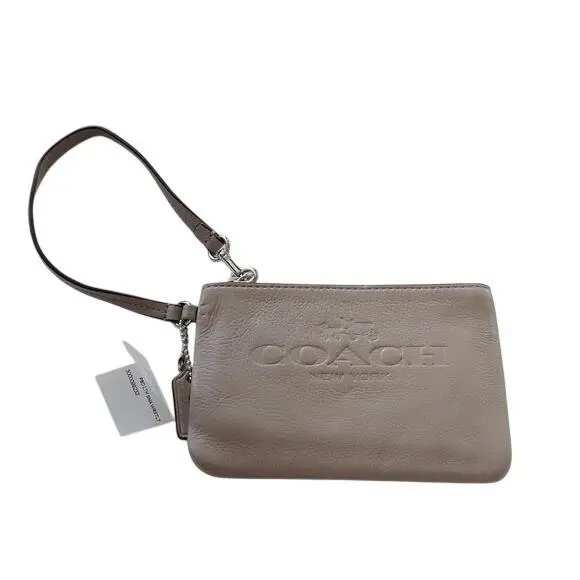 Coach Pebble Leather Small Wristlet F52717 in Sv/ Grey Birch