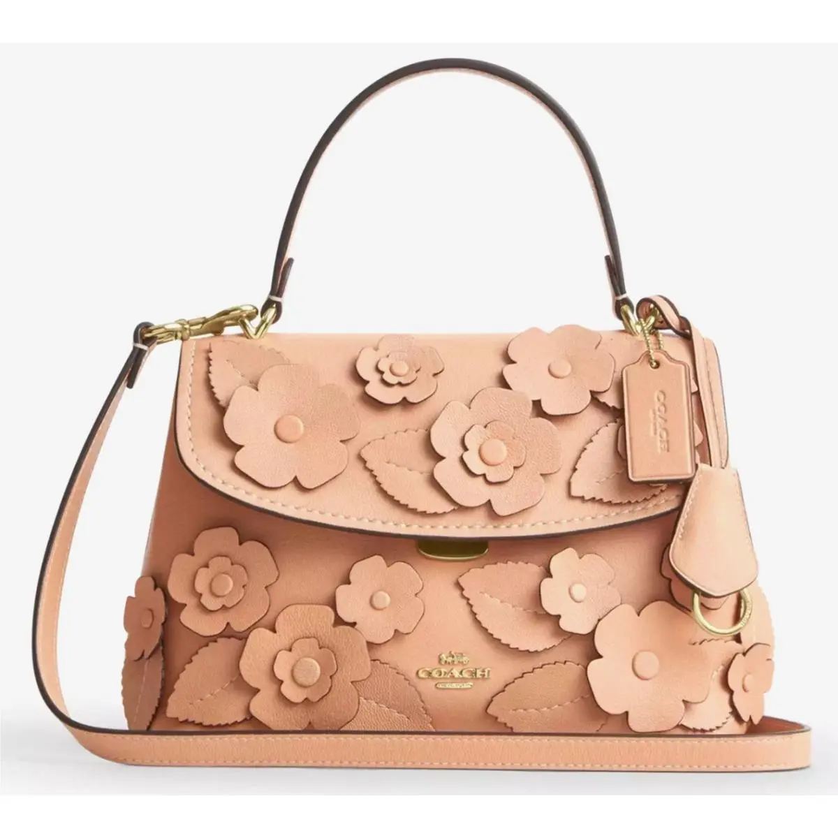 Coach Emory Top Handle Handbag X-body w/ Floral Appliqué CDY44 - Light Pink Gold