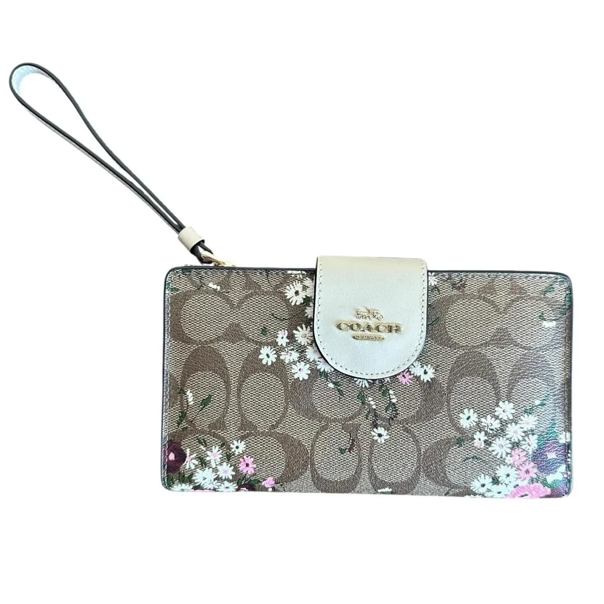 Coach Signature Evergreen Floral Print Tech Phone Wallet C3722 Pink Interior