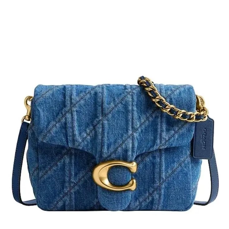Coach Times Square Tabby Denim Shoulder Bag Quilted Deep Blue CAL94 Handbag