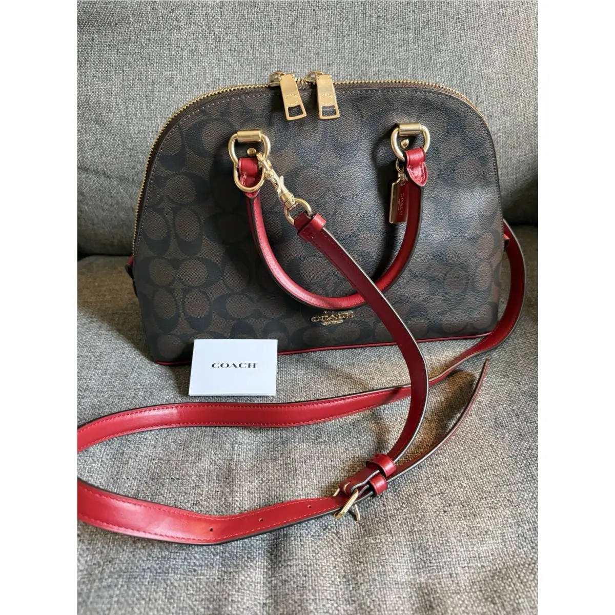 Signature Katy Dome Satchel Bag Crossbody Brown / Red 2558 by Coach