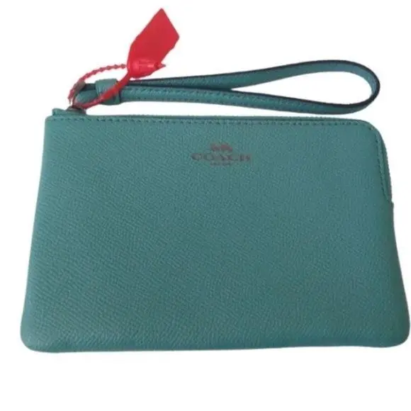 Coach F58032 Crossgrain Leather Corner Zip Wristlet Qb/blue Green