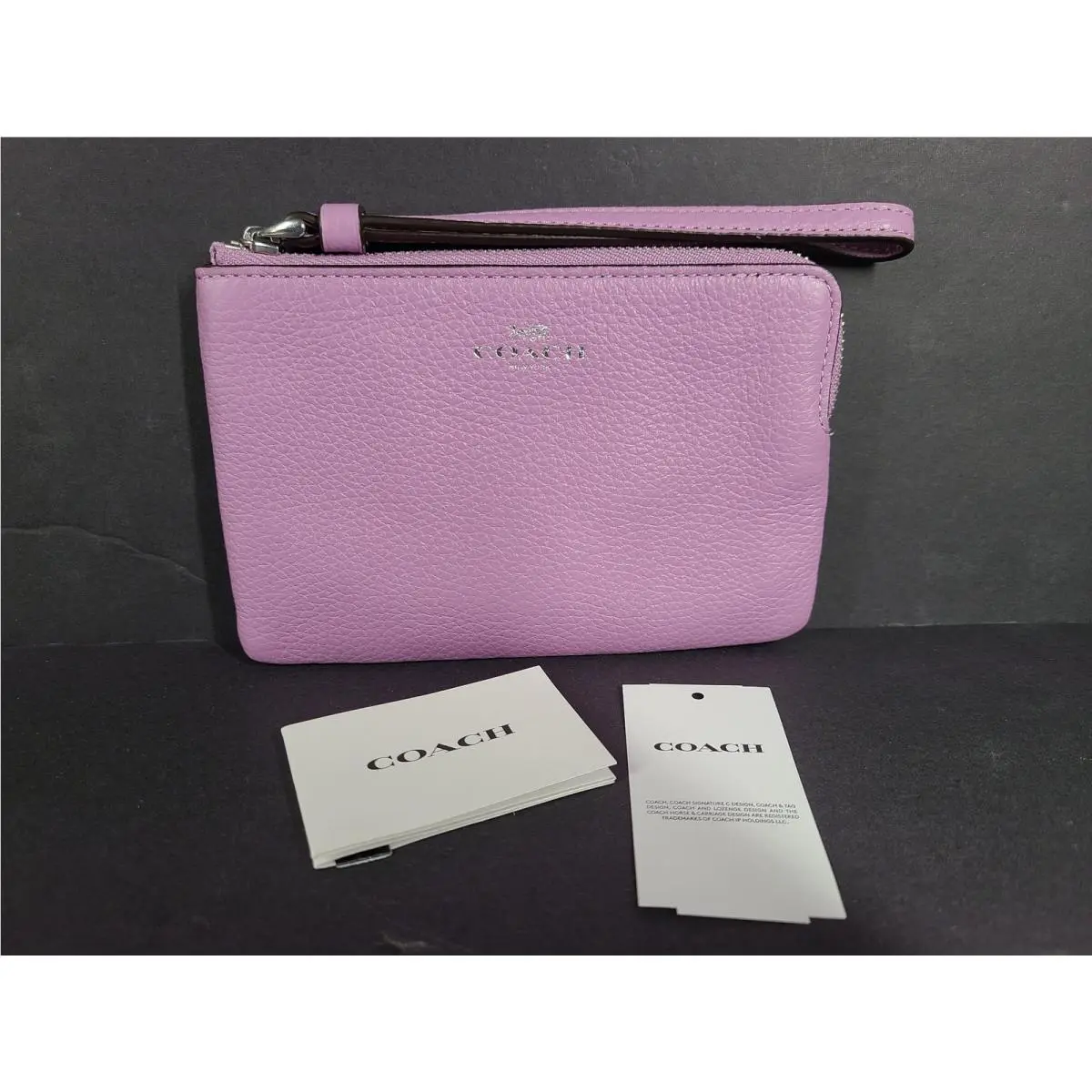 Coach Corner Zip Wristlet Pebble Leather Wallet C7943 Violet Orchid