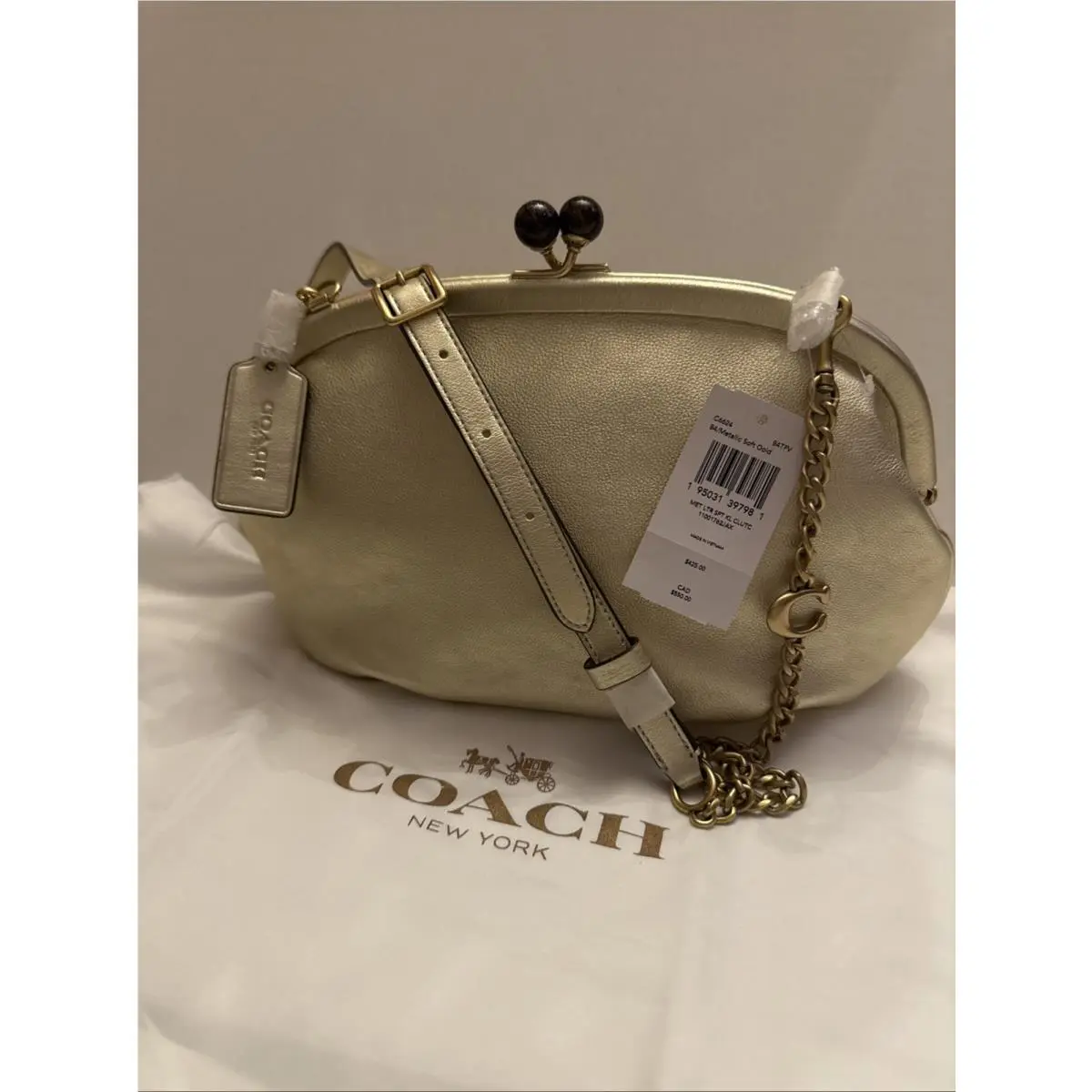 Coach Metallic Soft Gold Purse/clutch C6624 with Mirror Inside Rare Bag