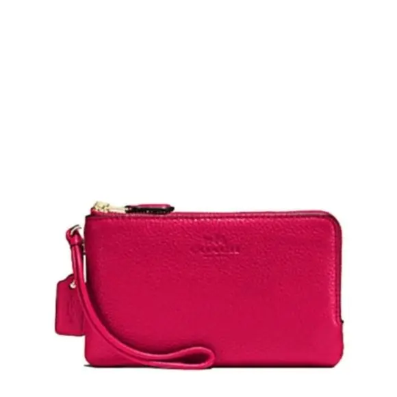 Coach F66505 Pebble Leather Double Corner Zip Wristlet Im/bright Pink