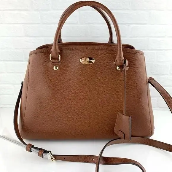 Coach Woman`s F34607 Small Margot Carryall Satchel Bag Crossgrain Leather Saddle