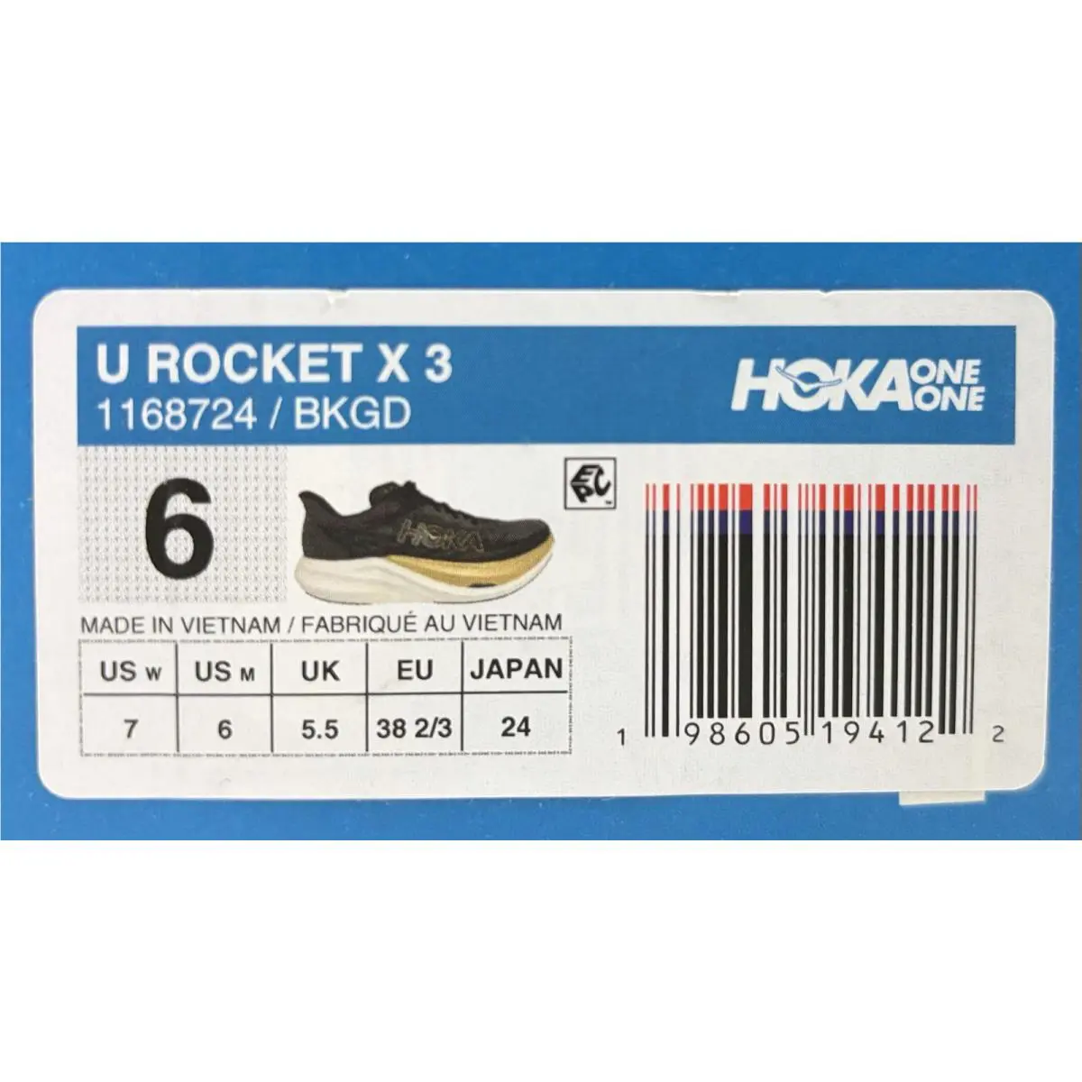 Hoka shoes - Hoka One One U Rocket X 3 - 1168724 - Black/Gold/White (UPC: 198605194122) 13