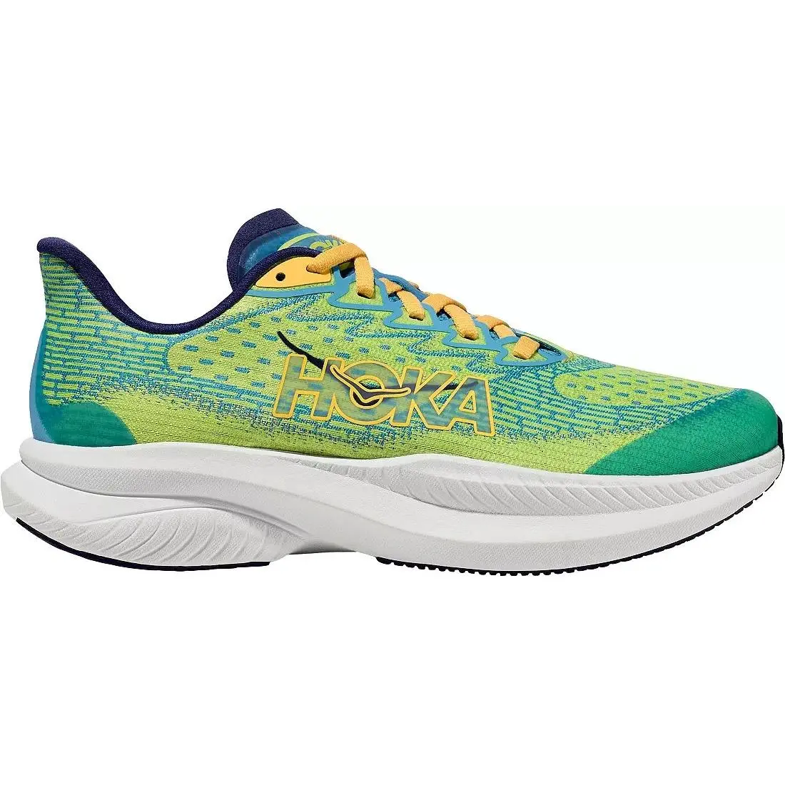Hoka Kids` Grade School Mach 6 Running Shoes Blue Green Size 4 Lace Up Casual
