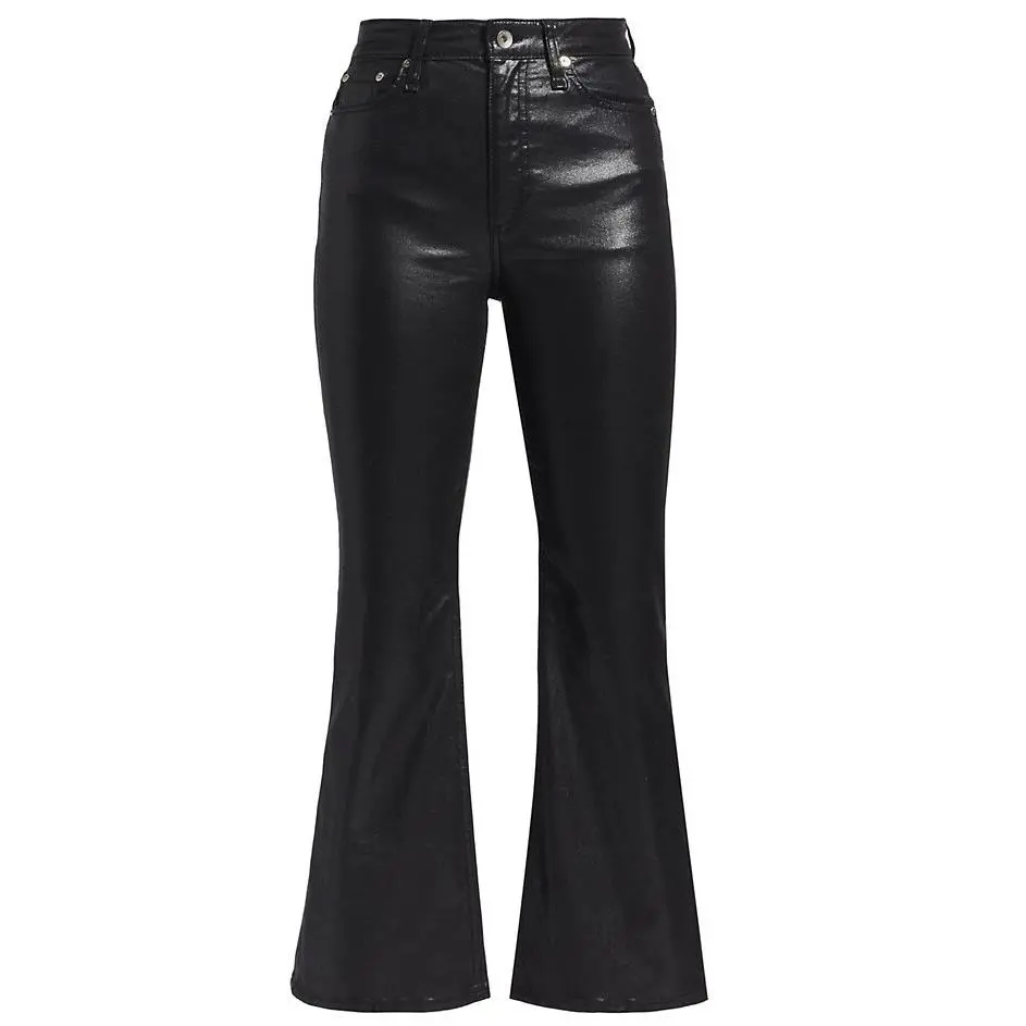 Rag Bone Women`s Casey High Rise Ankle Flare Jeans Coated Black